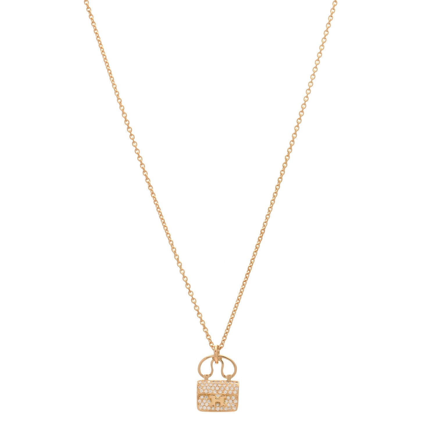 Hermes 18K Rose Gold Diamond Constance Amulette Pendant Necklace 1 of 3