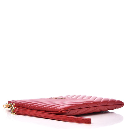 Saint Laurent Calfskin Matelasse Chevron Monogram A5 Wristlet Red 3 of 9