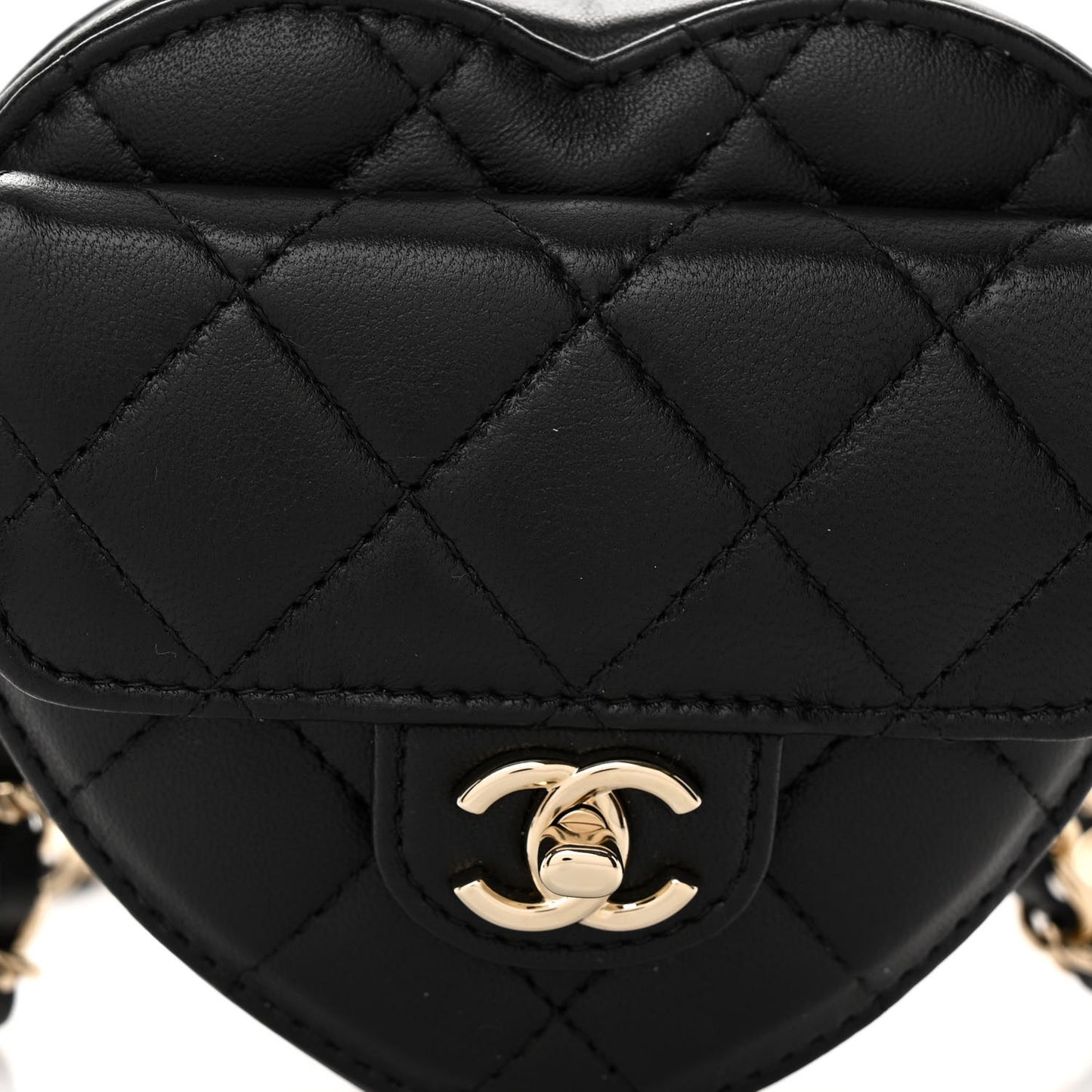Lambskin Quilted CC In Love Heart Waist Belt Bag With Chain Black