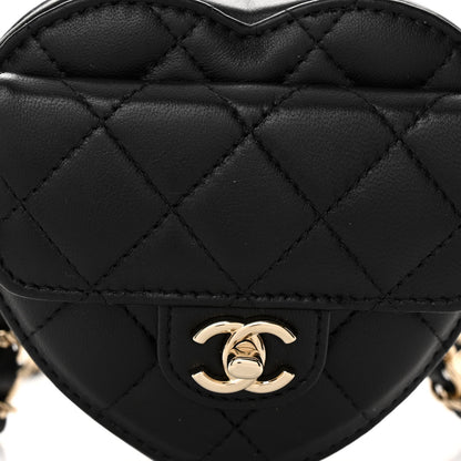 Chanel Lambskin Quilted CC In Love Heart Waist Belt Bag With Chain Black 7 of 9