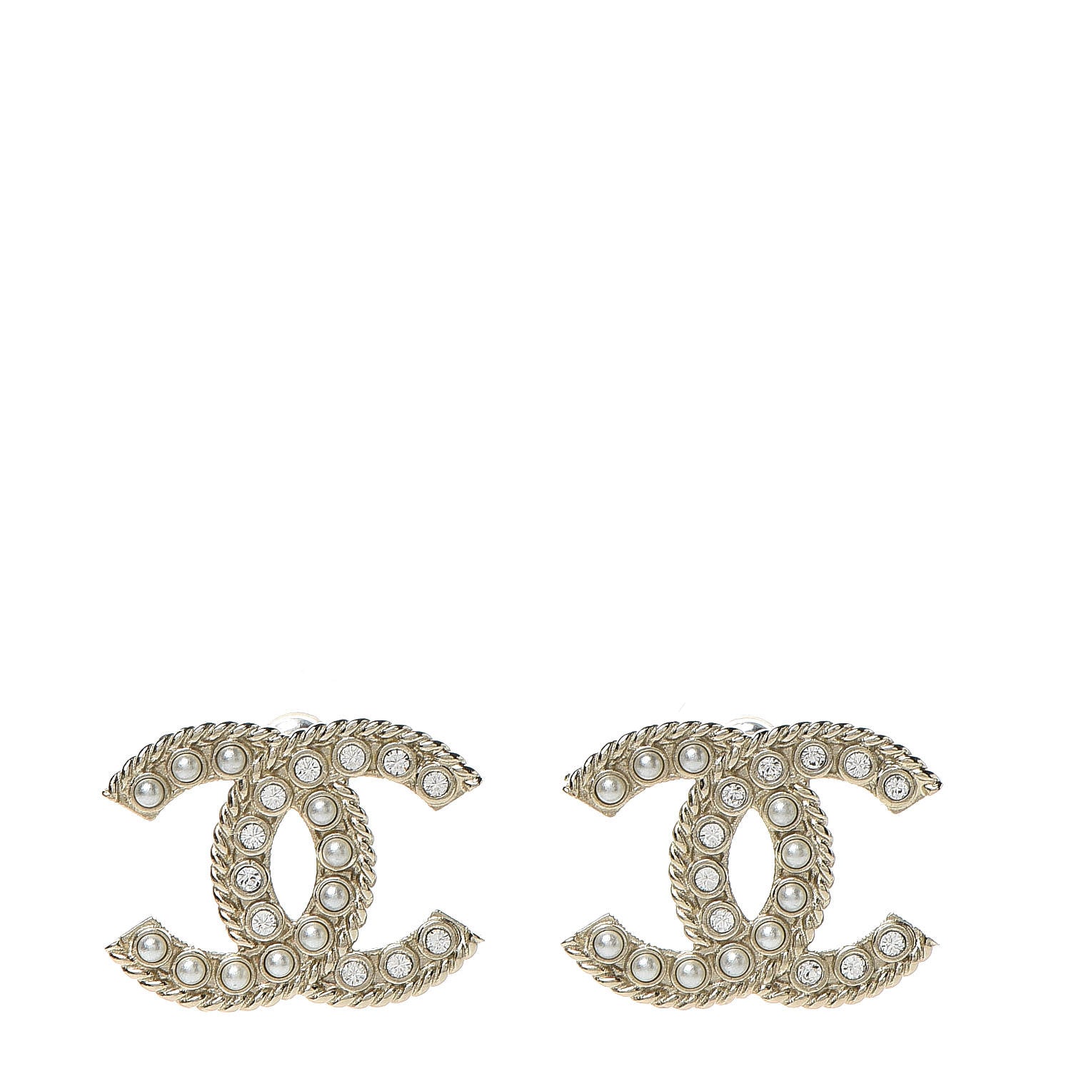 Chanel Pearl Crystal April In Paris CC Earrings Light Gold 1 of 5