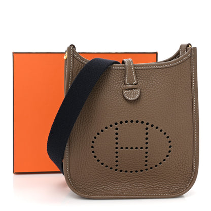 Hermes Taurillon Clemence Amazone Evelyne TPM Etoupe Bleu Indigo 9 of 9