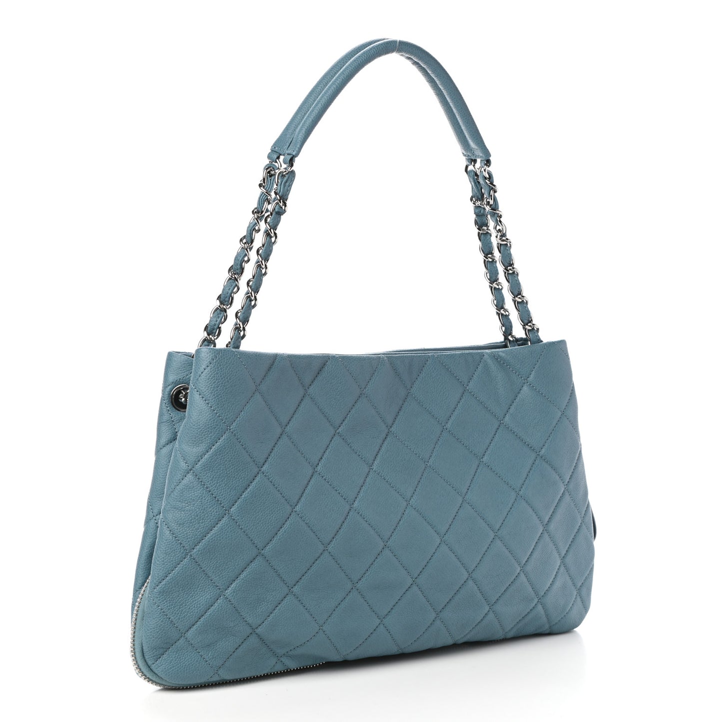 Caviar Quilted Expandable Zip Shoulder Bag Blue
