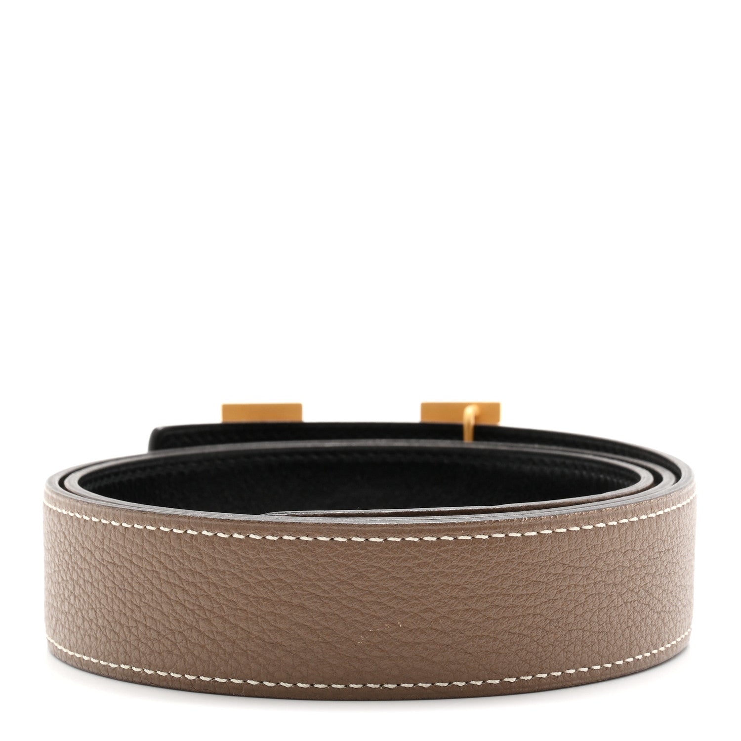 Hermes Box Togo 32mm H Belt 85 34 Black Etoupe 2 of 6
