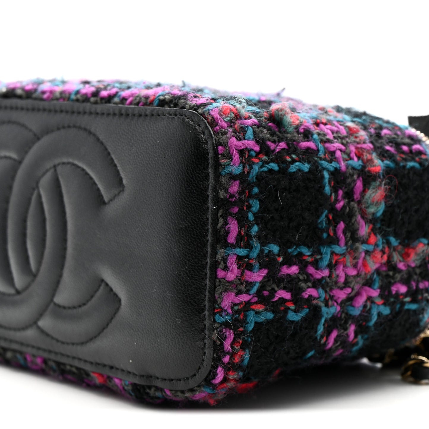 Tweed Quilted Small Vanity Case With Chain Black Purple Green Red