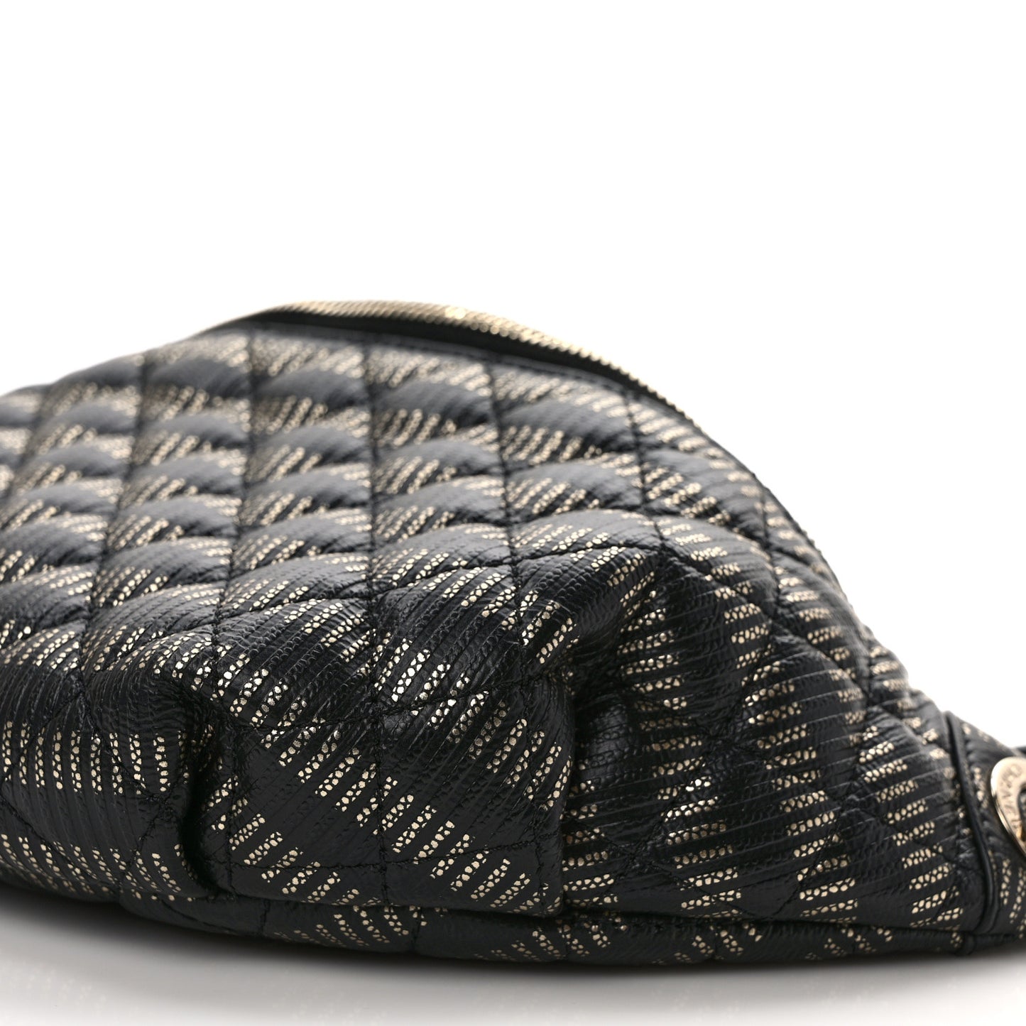 Metallic Caviar Quilted Waist Bag Black Gold