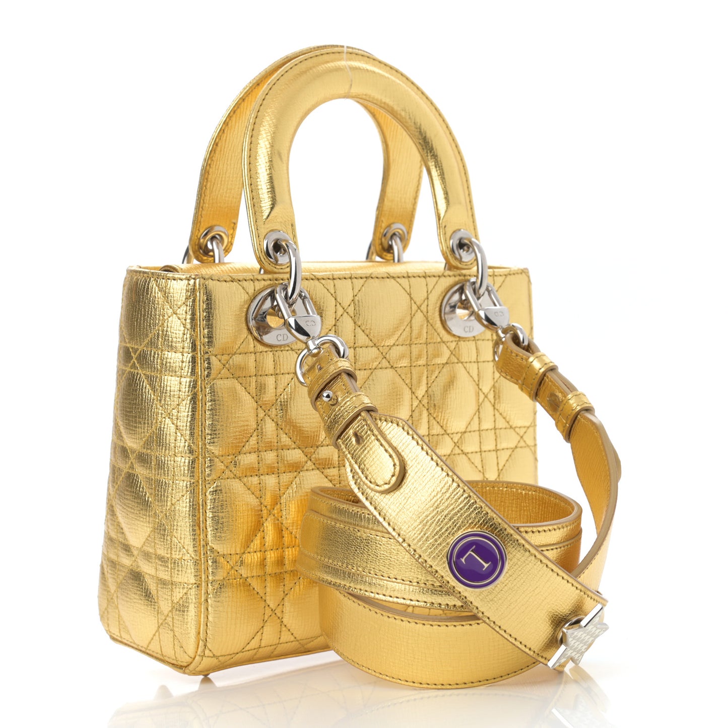 Metallic Grained Calfskin Cannage Small Lucky Badges My Lady Dior Gold