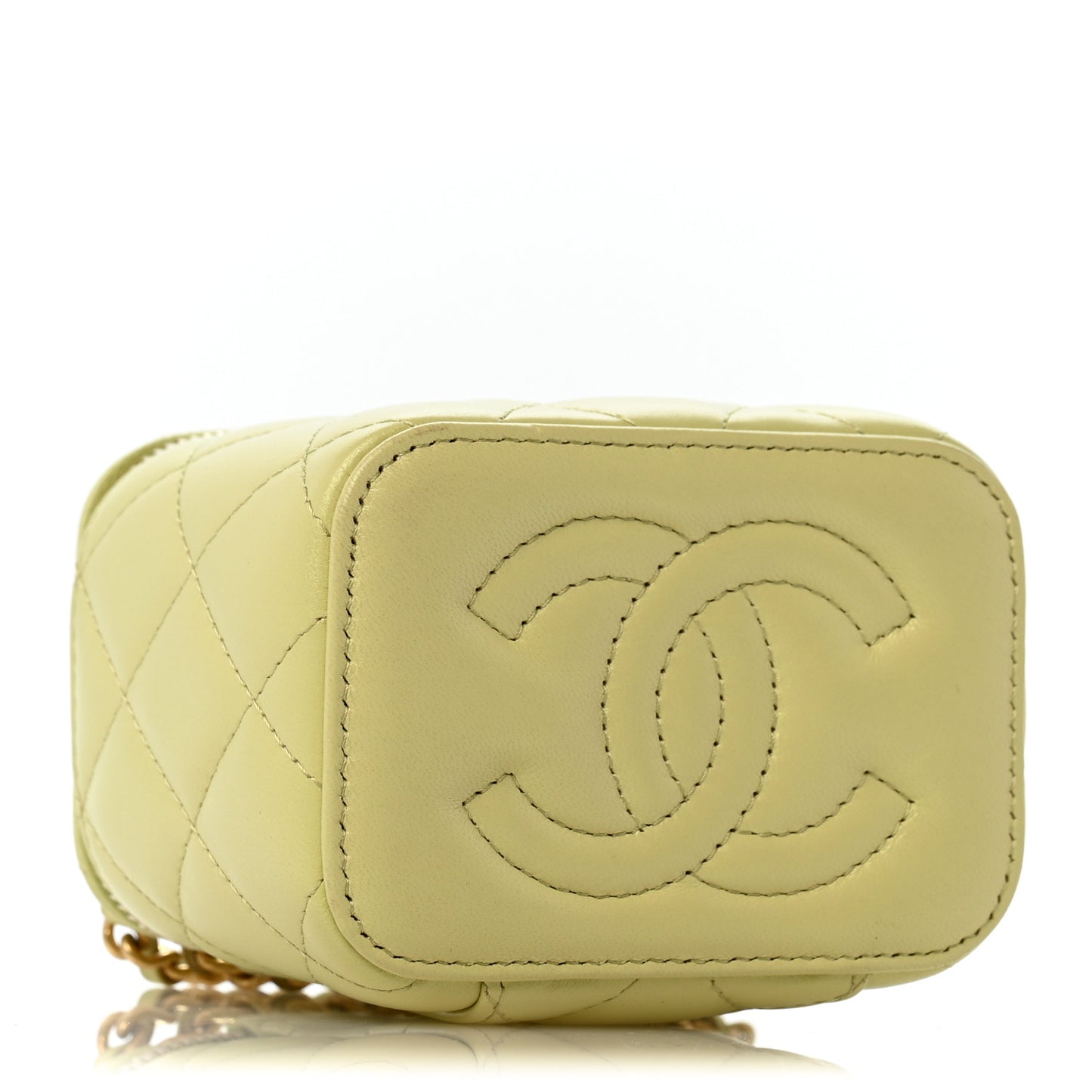 Lambskin Quilted CC Mini Vanity Case With Chain Light Green