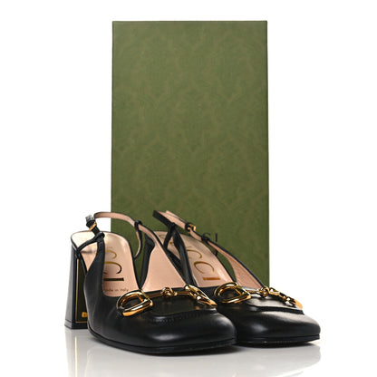Gucci Malaga Kid Horsebit 75mm Slingback Pumps 40 Black 9 of 9
