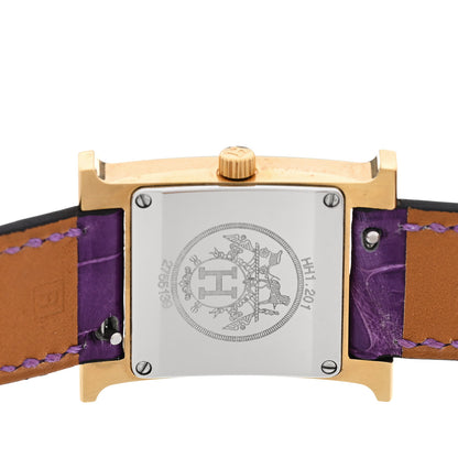 Hermes Stainless Steel Alligator 21mm Heure H Hour Double Tour Quartz Watch Amethyst 4 of 4