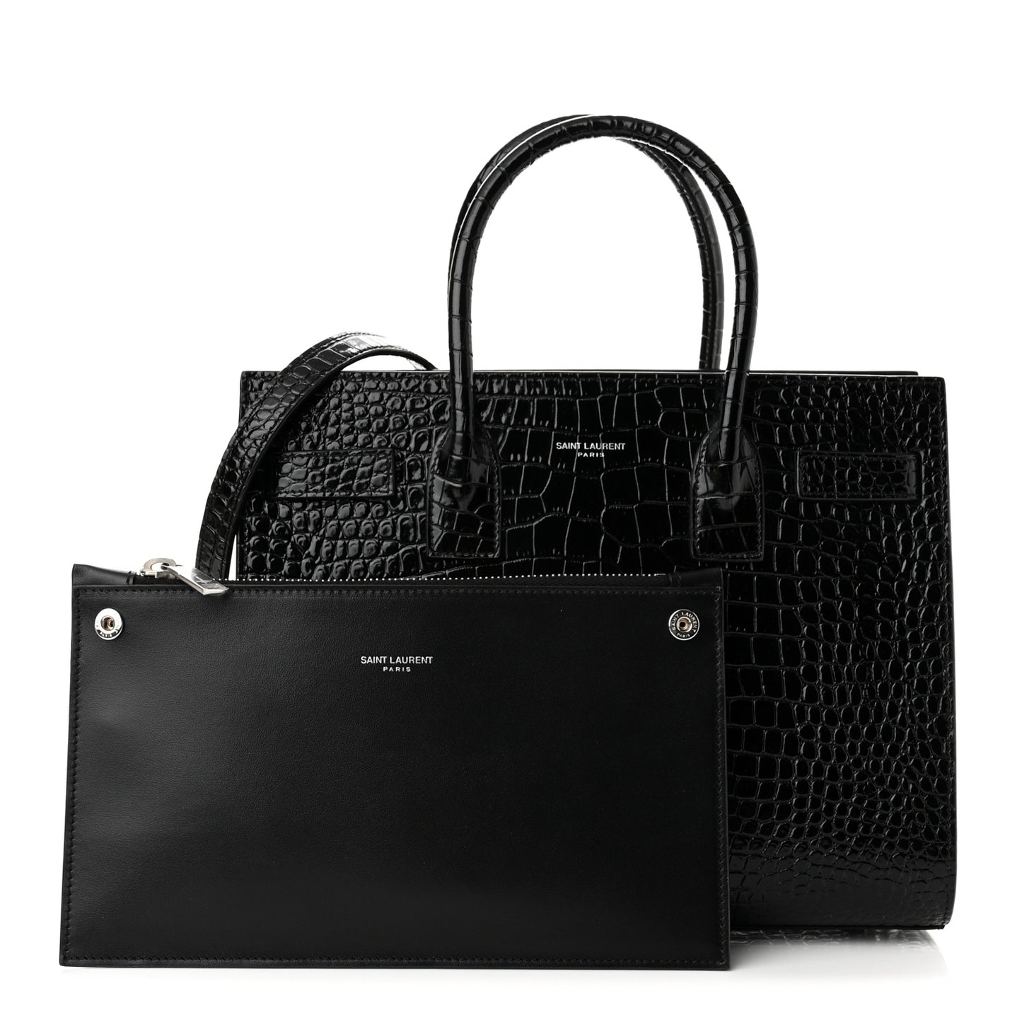 Calfskin Crocodile Embossed Small Sac de Jour Black