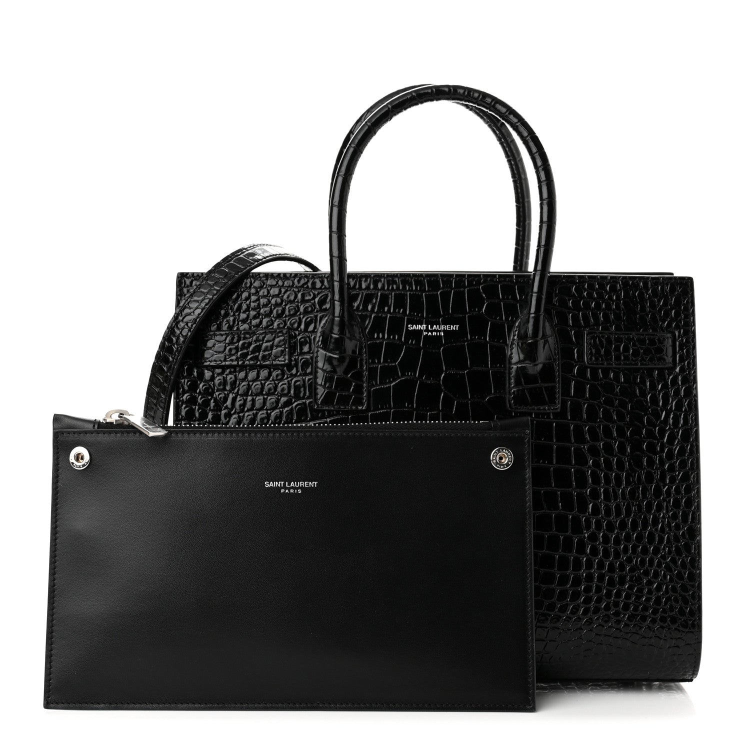 Saint Laurent Calfskin Crocodile Embossed Small Sac de Jour Black 1 of 9