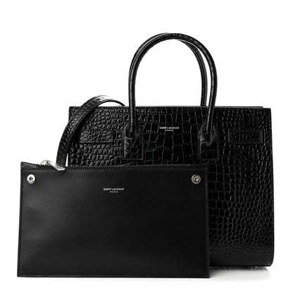 Saint Laurent Calfskin Crocodile Embossed Small Sac de Jour Black 1 of 9