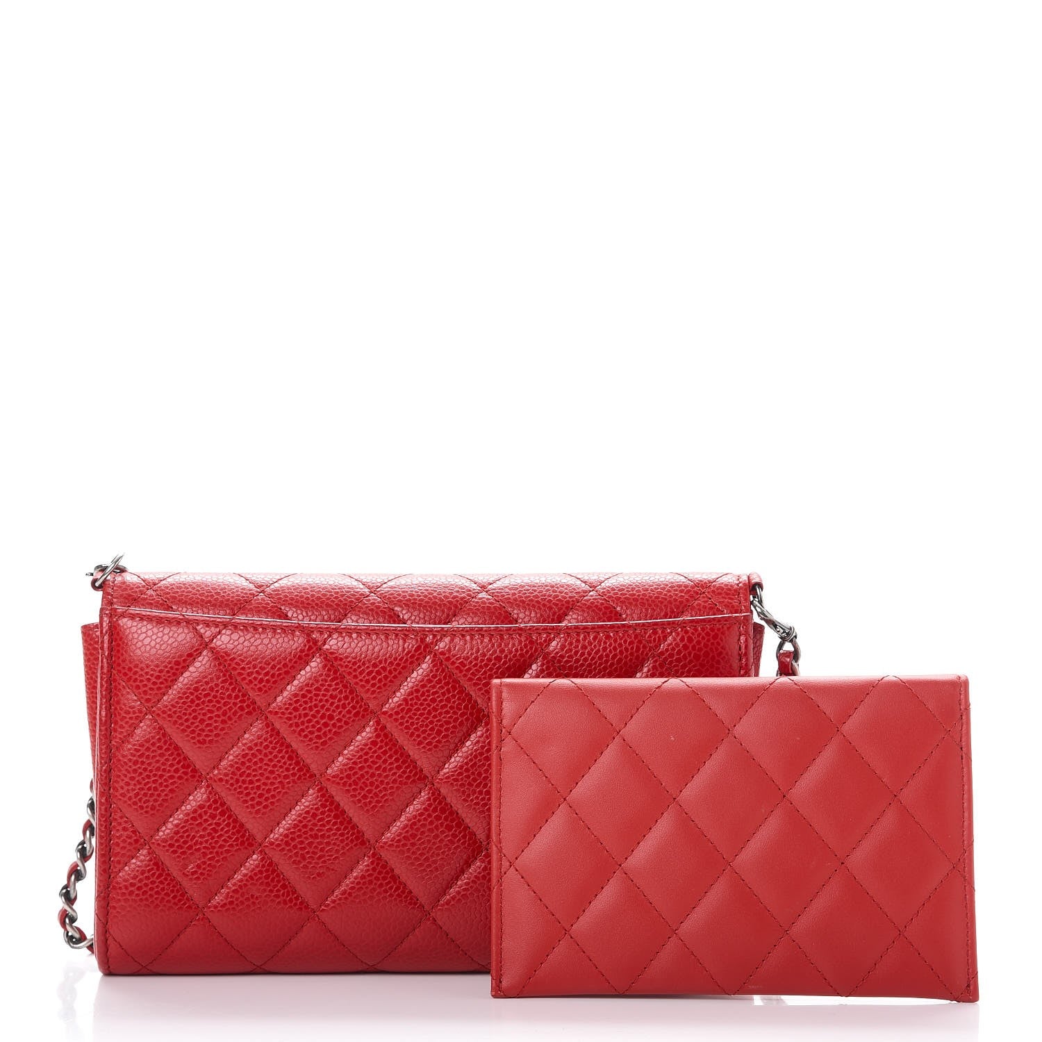 Chanel Caviar Quilted Wallet With Chain Red 4 of 11