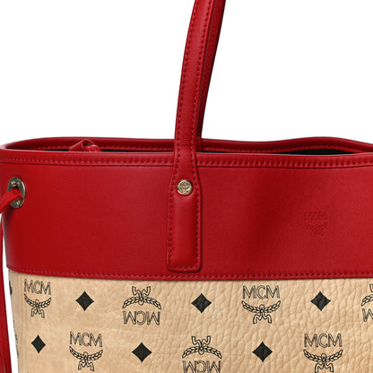 MCM Visetos Shopper Tote Beige Red 9 of 12