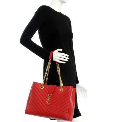 Saint Laurent Grain De Poudre Matelasse Chevron Large Monogram Shopping Bag Red 2 of 8