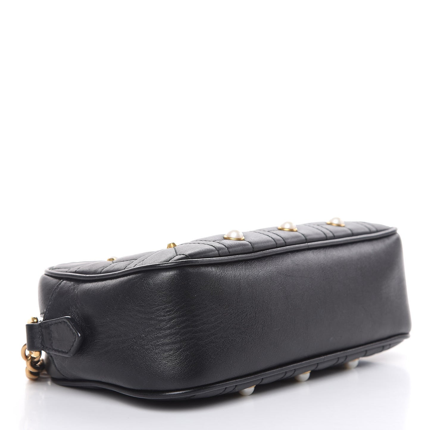 Calfskin Matelasse Studded Small Pearly GG Marmont Chain Shoulder Bag Black