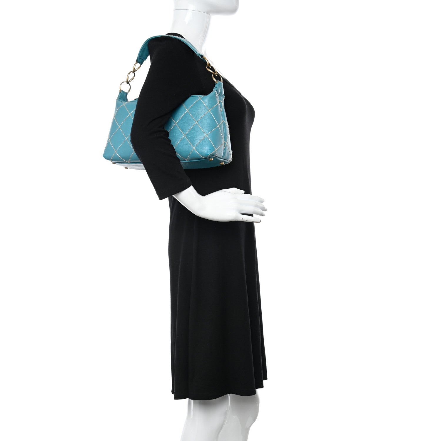 Chanel Calfskin Wild Stitch Surpique Hobo Blue 3 of 11