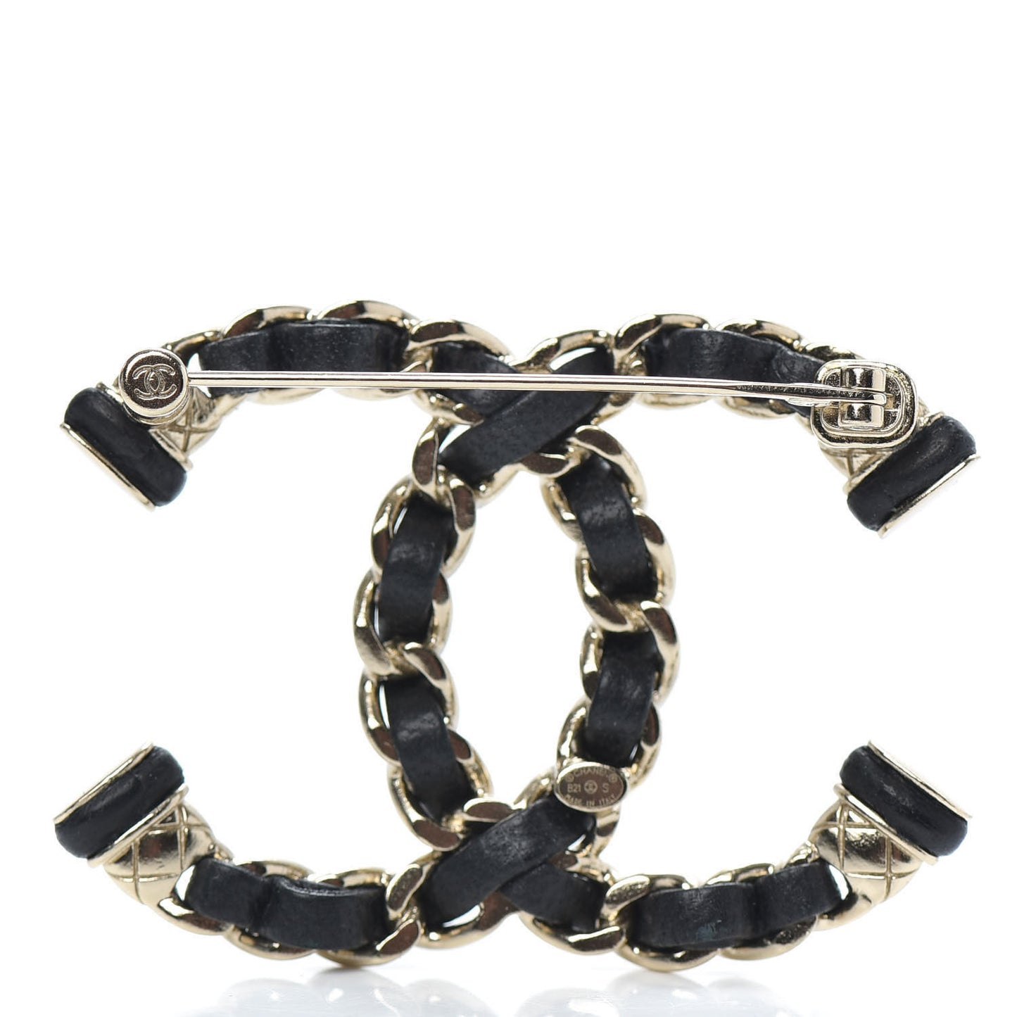 Lambskin Chain CC Brooch Black Gold