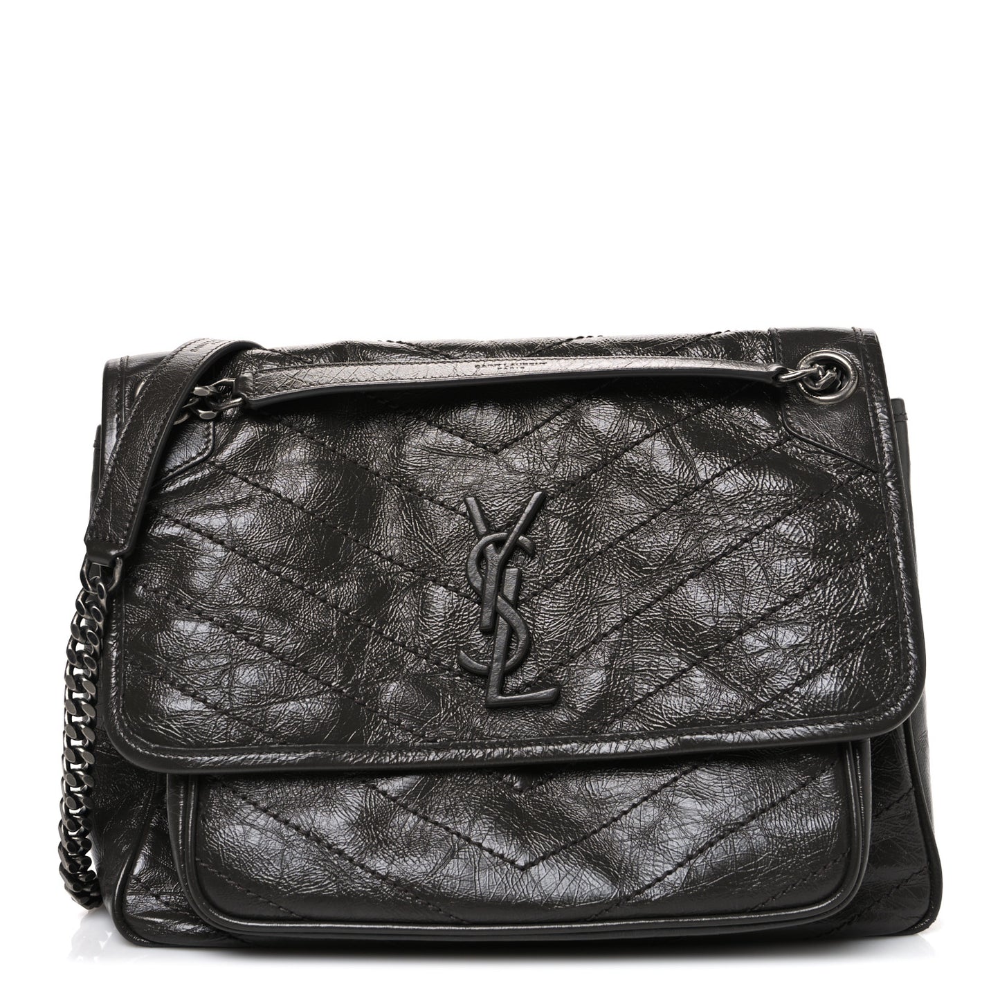 Crinkled Calfskin Matelasse Monogram Medium Niki Chain Satchel Storm