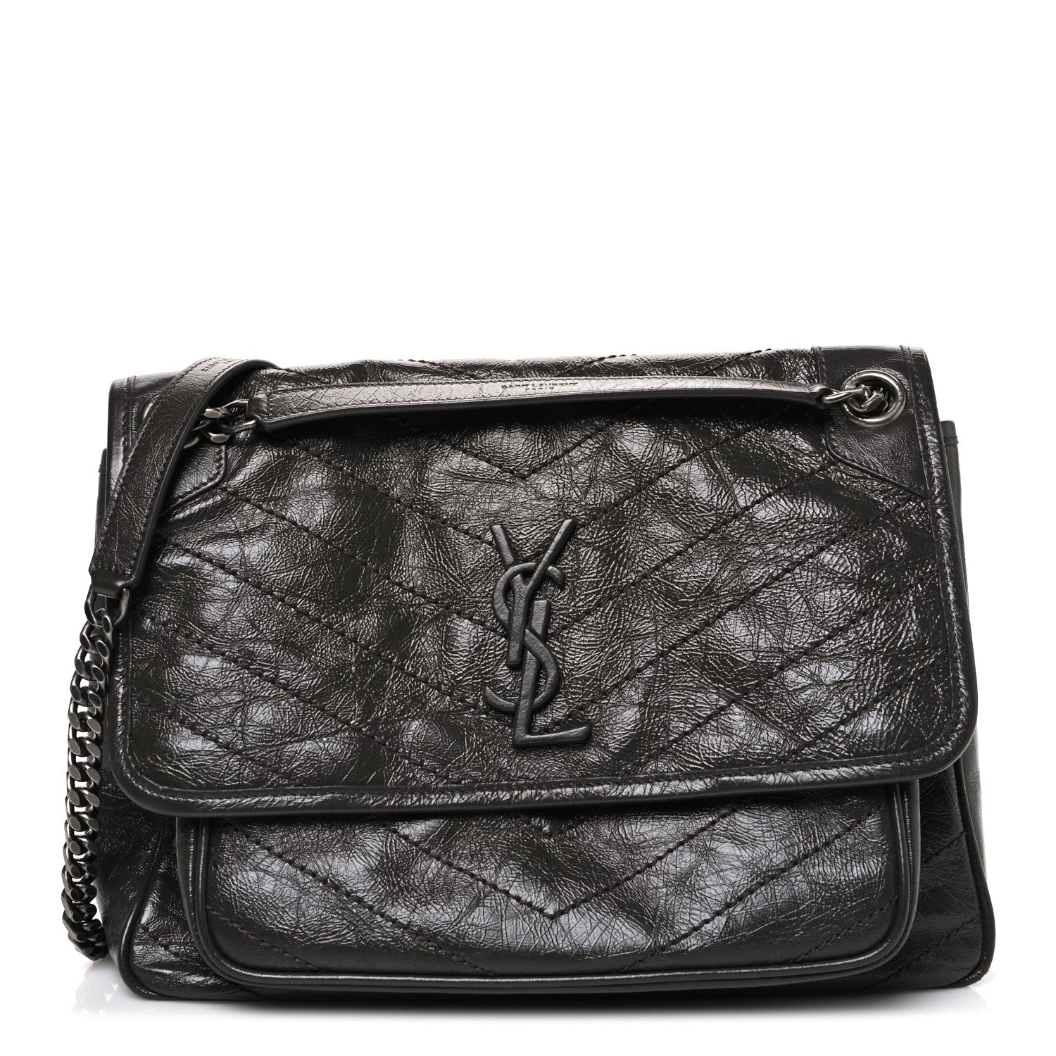 Saint Laurent Crinkled Calfskin Matelasse Monogram Medium Niki Chain Satchel Storm 1 of 12