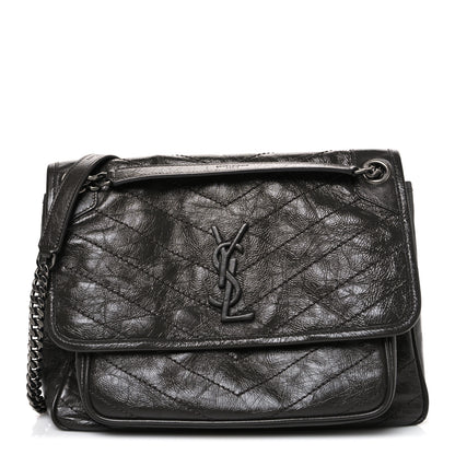 Saint Laurent Crinkled Calfskin Matelasse Monogram Medium Niki Chain Satchel Storm 1 of 12