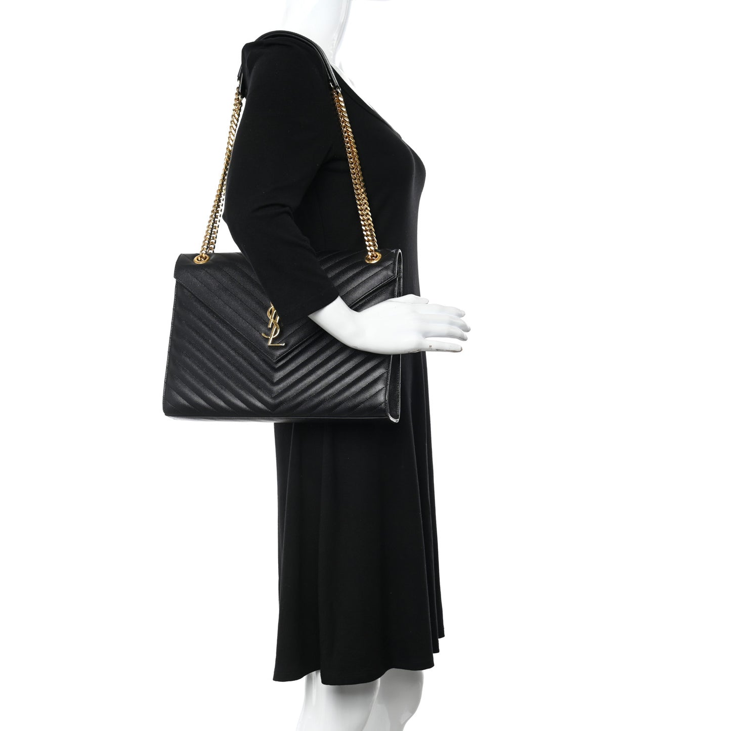 Grain De Poudre Matelasse Chevron Large Monogram Satchel Black