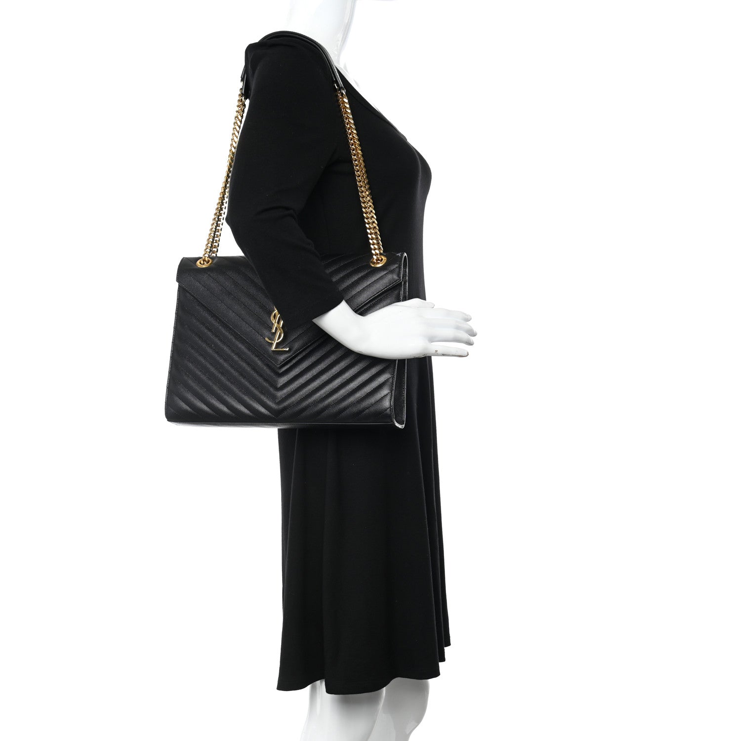 Saint Laurent Grain De Poudre Matelasse Chevron Large Monogram Satchel Black 2 of 14