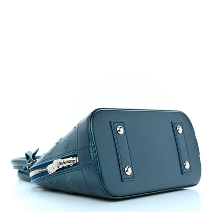 Louis Vuitton Metallic Calfskin Debossed Monogram Alma BB Steel Blue 4 of 10