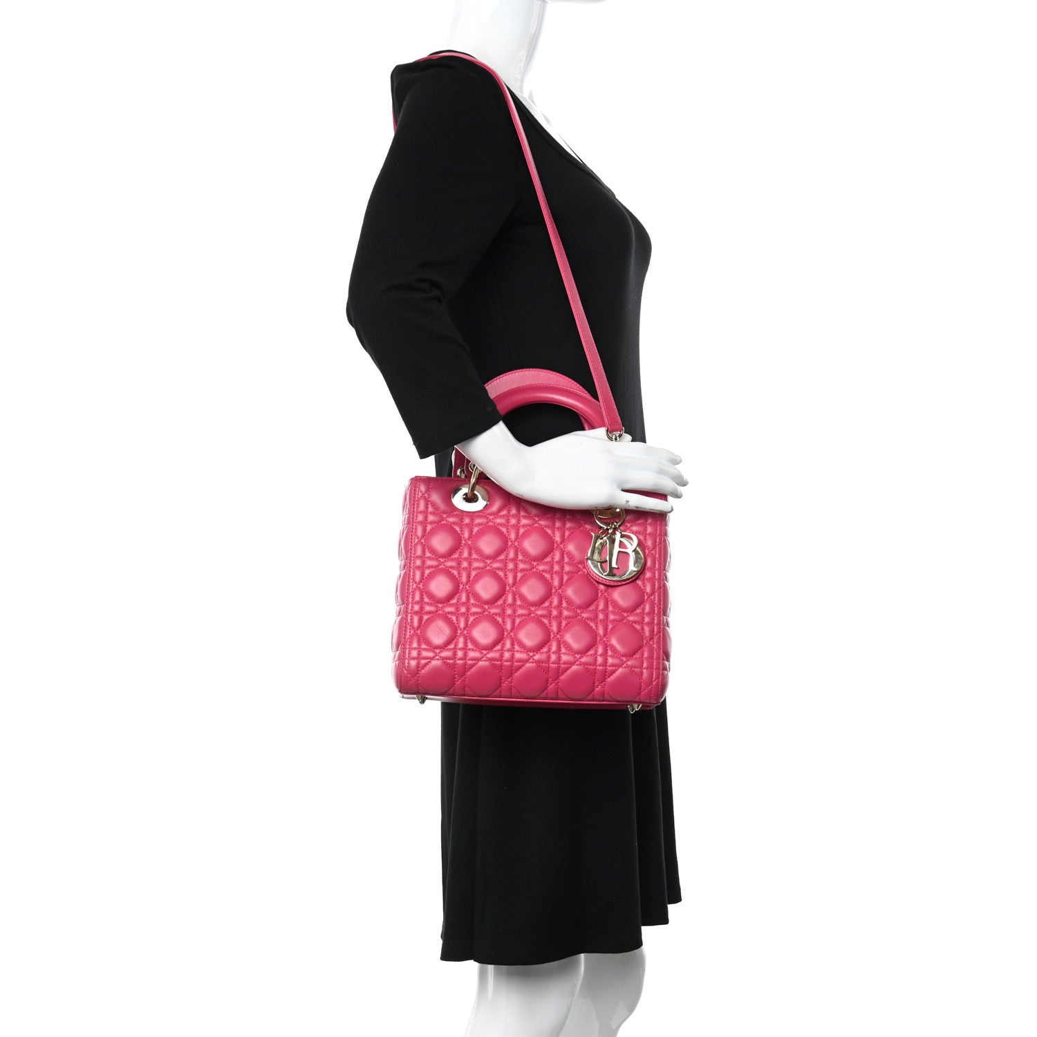 Christian Dior Lambskin Cannage Medium Lady Dior Fuchsia 3 of 10