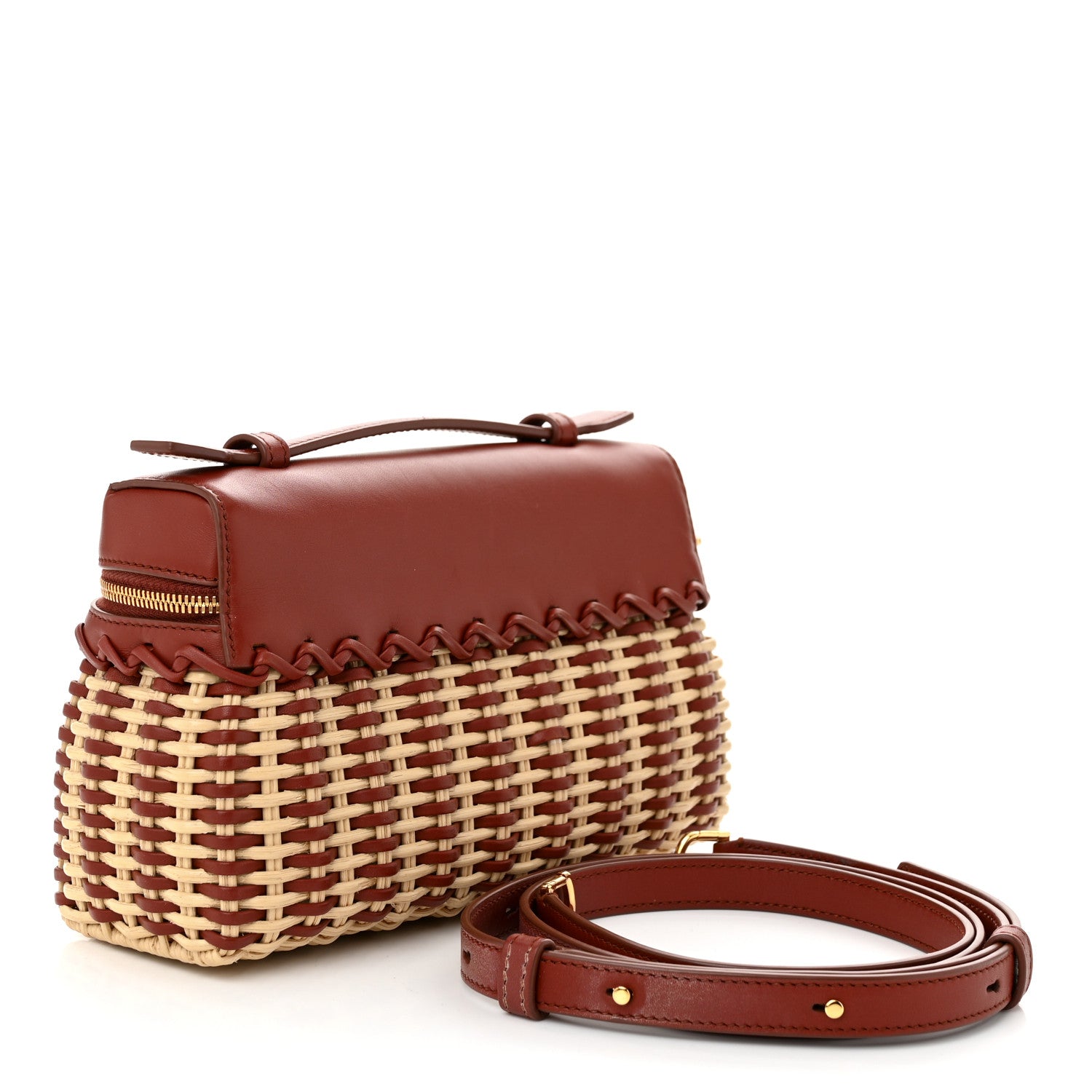 Loro Piana Wicker Calfskin L19 Extra Pocket Pouch Malt Deep Kummel Sun Gold 2 of 9