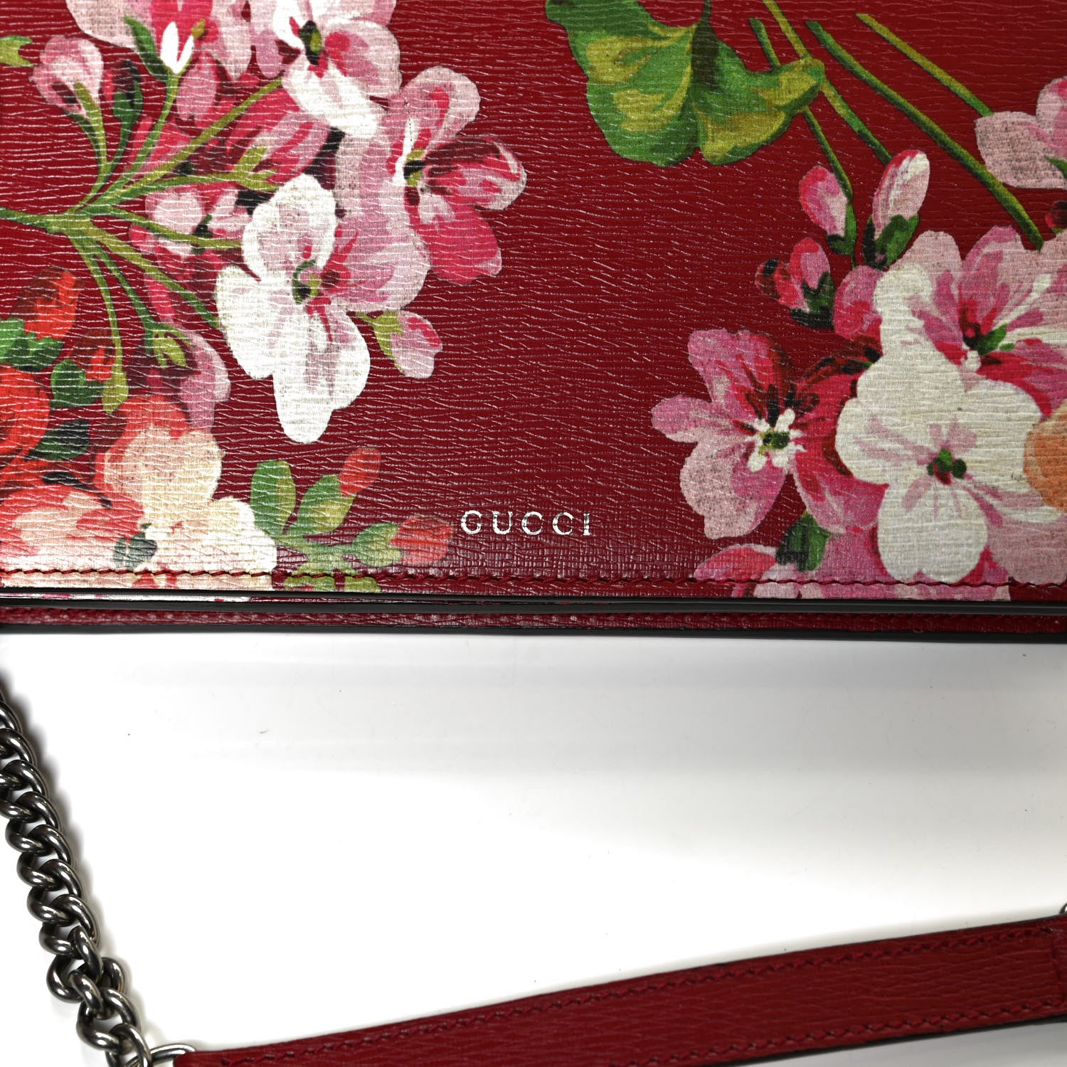 Gucci Calfskin Blooms Print Chain Wallet Romantic Cherry Multicolor 6 of 9