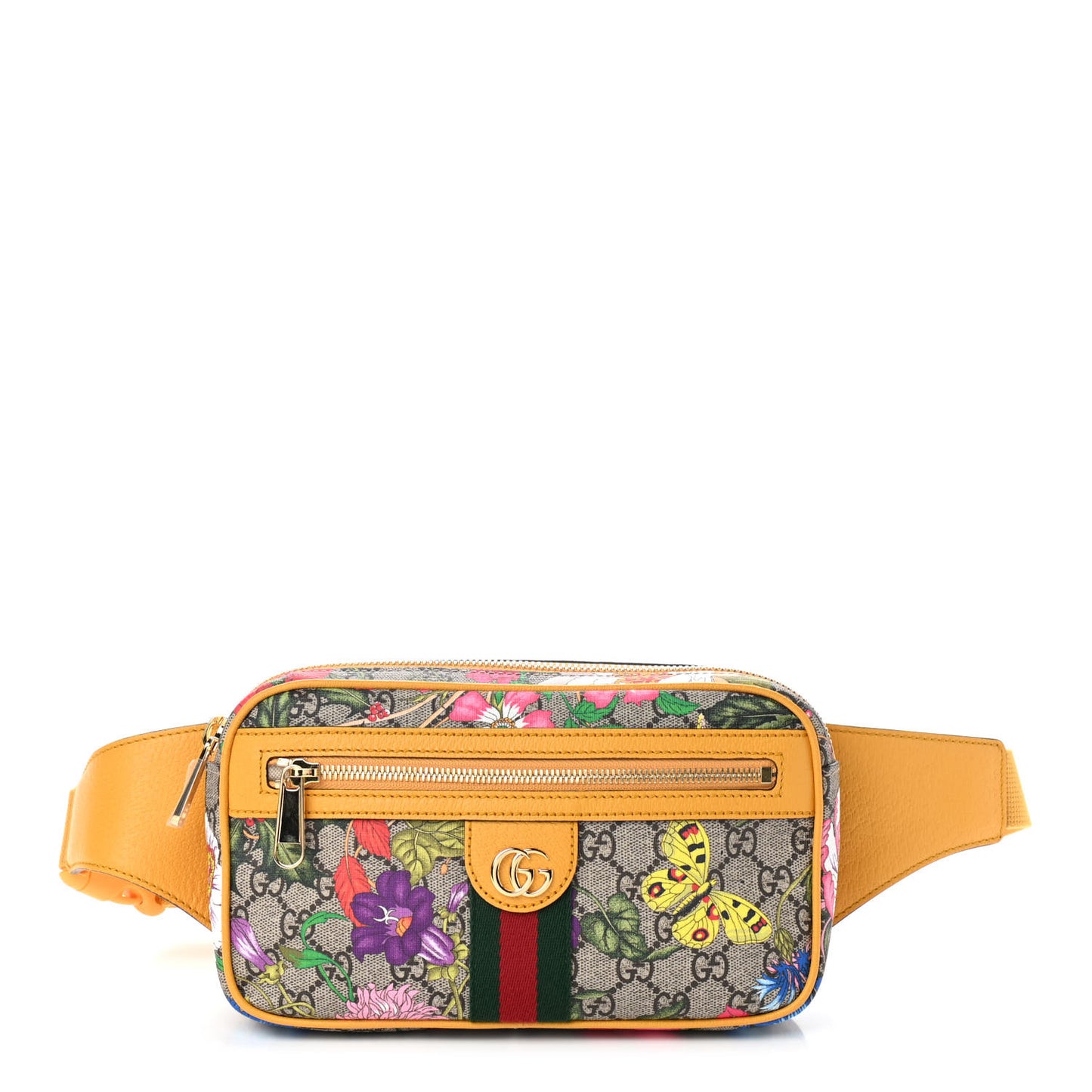 GG Supreme Monogram Flora Medium Ophidia Belt Bag Beige Multicolor Crop