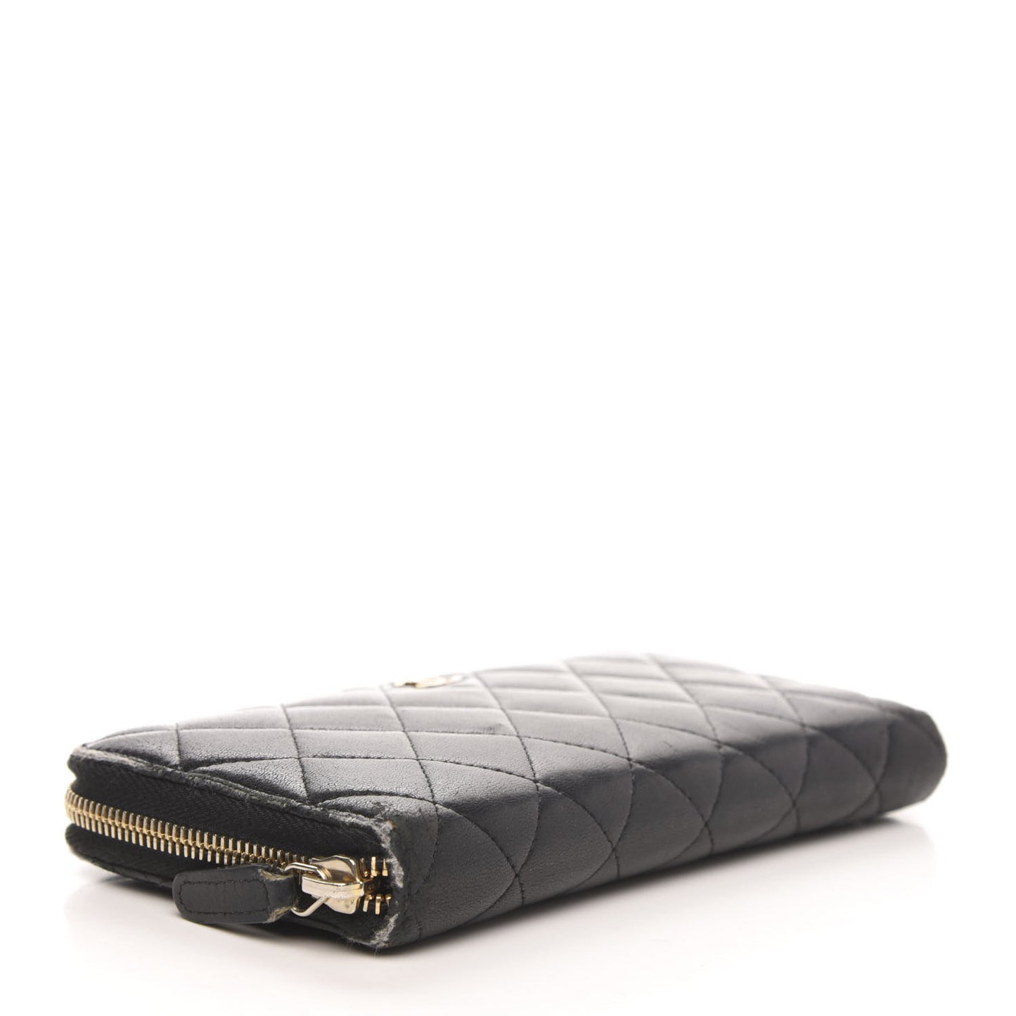 Lambskin Quilted Large Gusset Zip Around Wallet Black