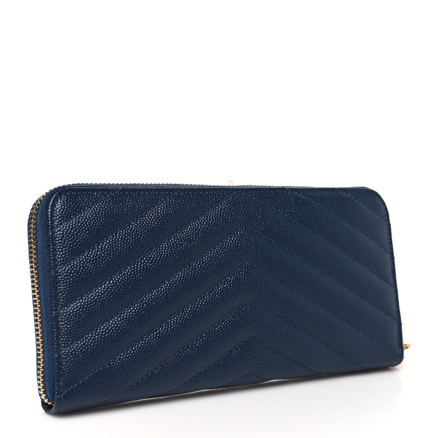 Grain De Poudre Matelasse Chevron Monogram Zip Around Wallet Deep Marine