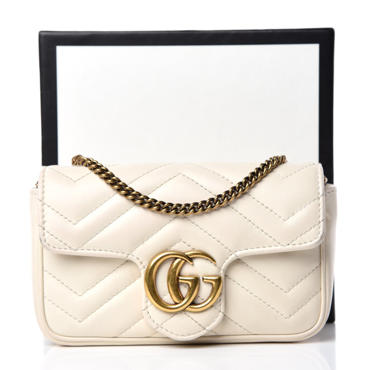 Calfskin Matelasse Super Mini GG Marmont Shoulder Bag White