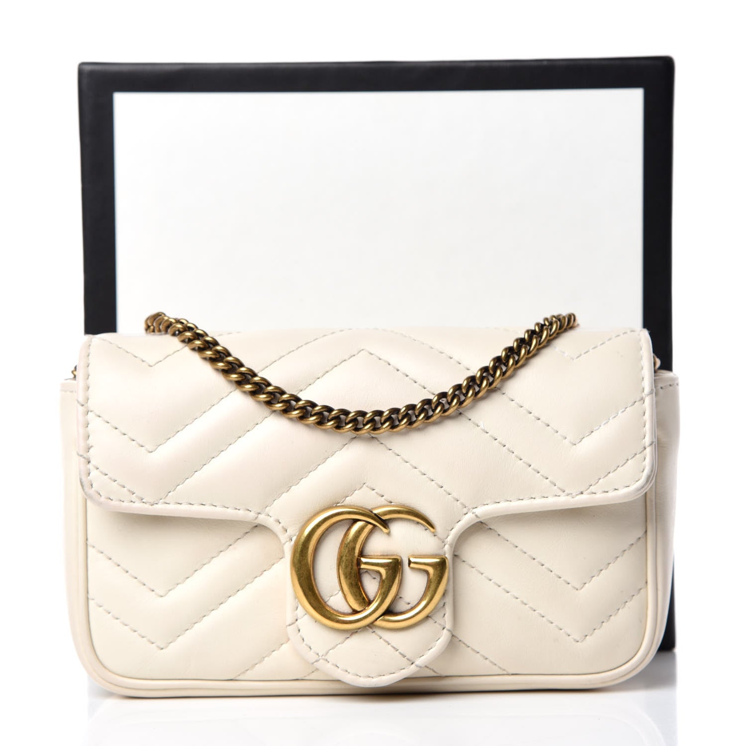 Gucci Calfskin Matelasse Super Mini GG Marmont Shoulder Bag White 14 of 14