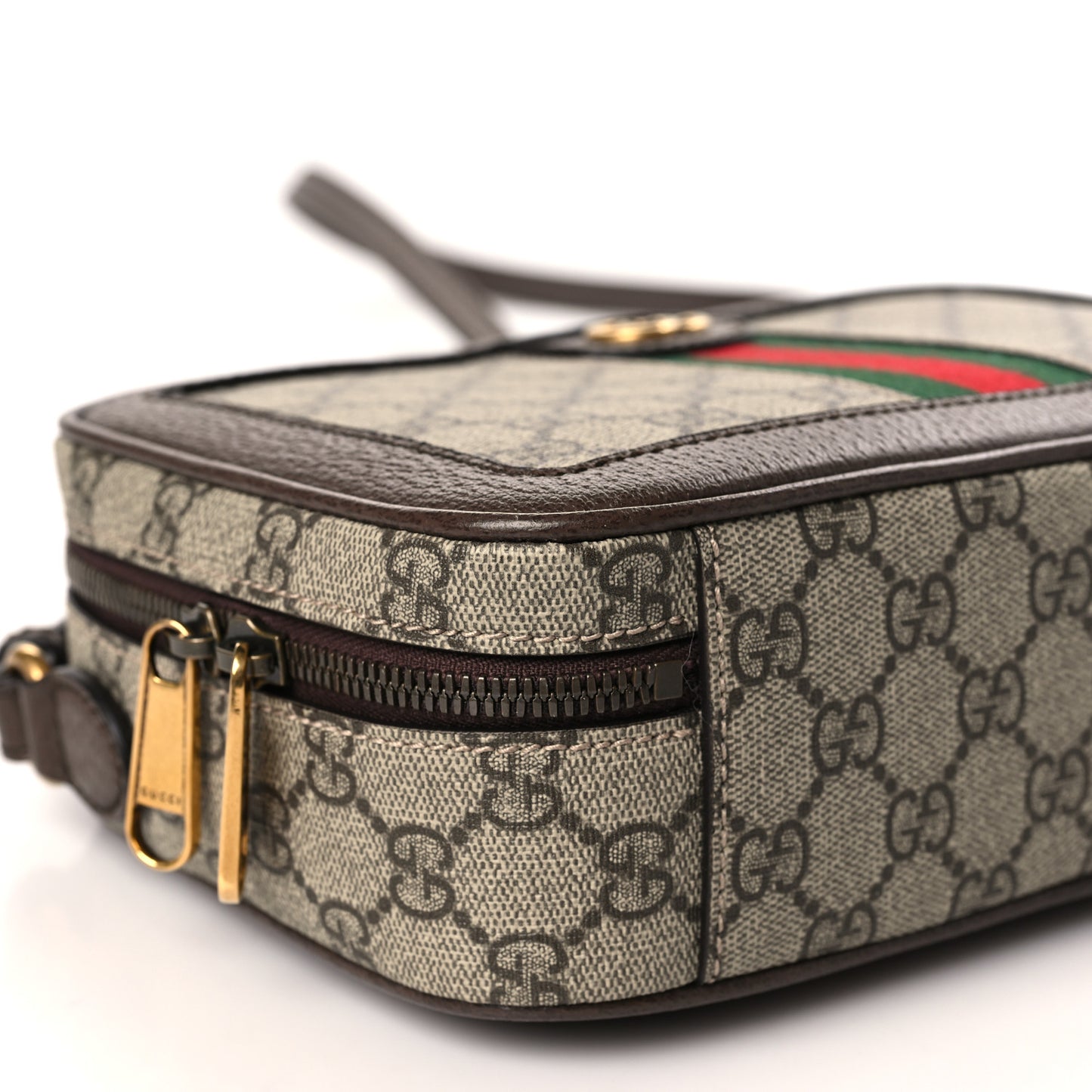 GG Supreme Monogram Web Small Ophidia Top Handle Shoulder Bag Brown