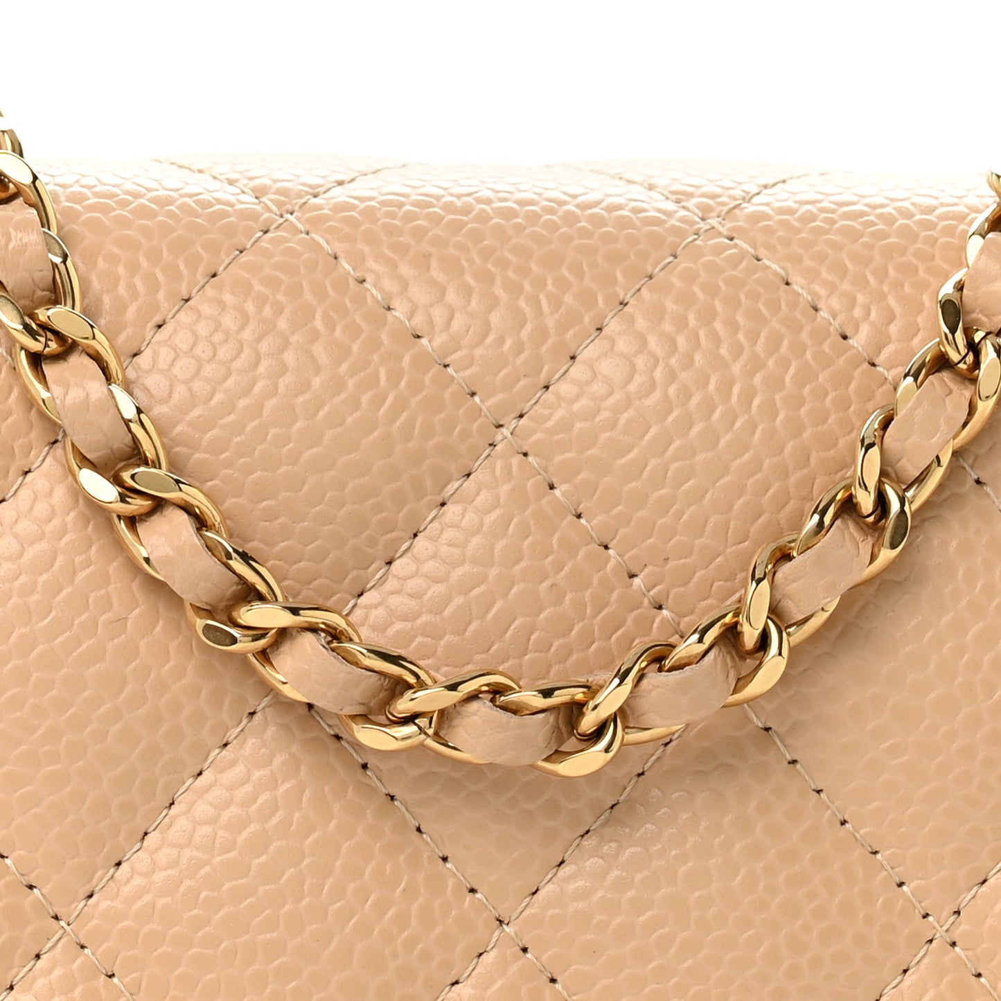 Caviar Quilted Wallet on Chain WOC Beige