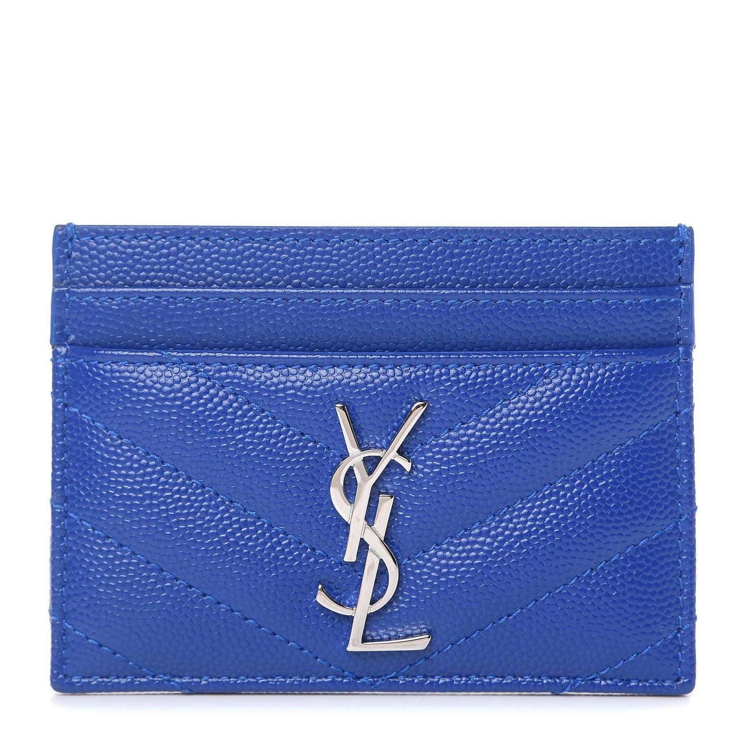 Grain De Poudre Matelasse Chevron Credit Monogram Card Case Blue Majorelle