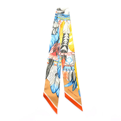 Hermes Silk La Danse Pacifique Twilly Jaune D'Or Kaki Orange 2 of 4