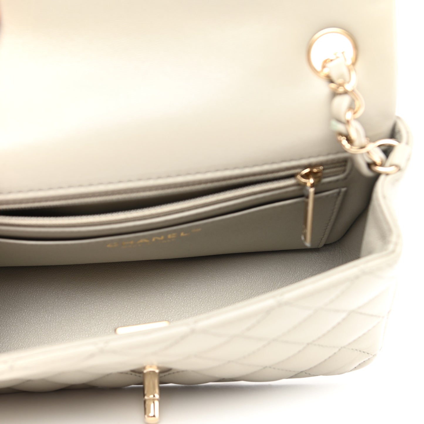 Lambskin Quilted Mini Rectangular Flap Grey