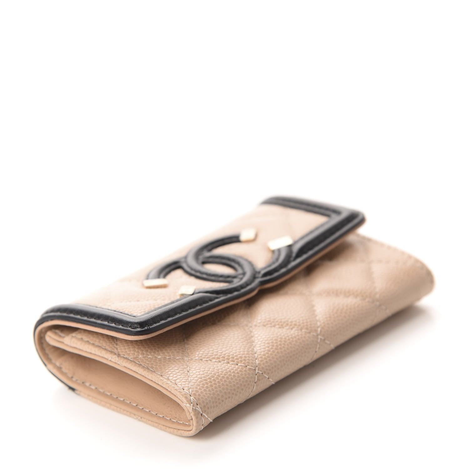 Chanel Caviar Quilted Filigree Flap Card Holder Wallet Beige Black 4 of 9