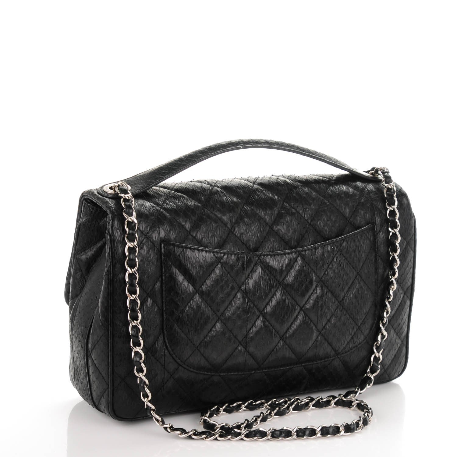 Chanel Elaphe Snakeskin Quilted Jumbo Easy Carry Flap Black 3 of 7