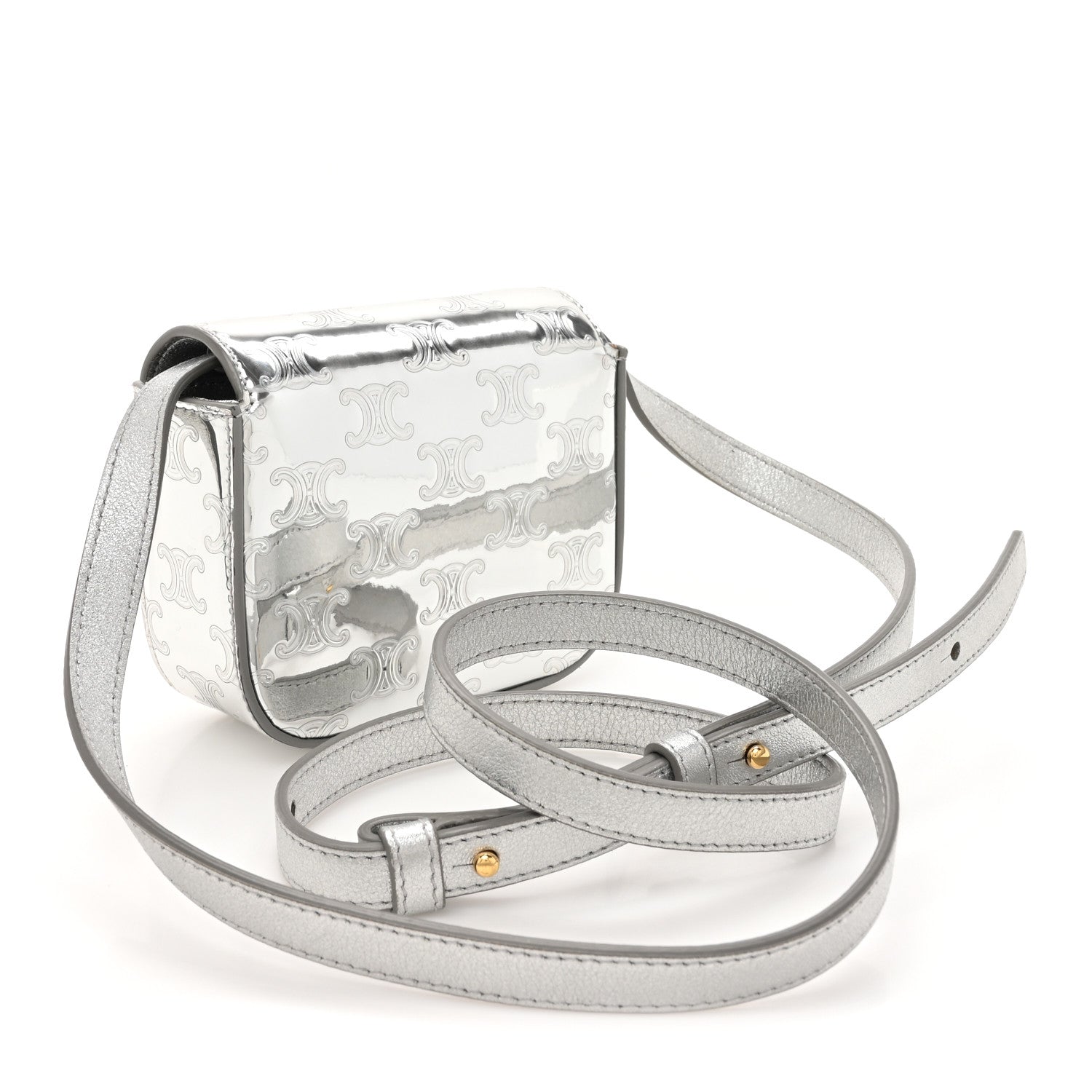 Celine Mirror Calfskin Triomphe Embossed Mini Claude Silver 3 of 11