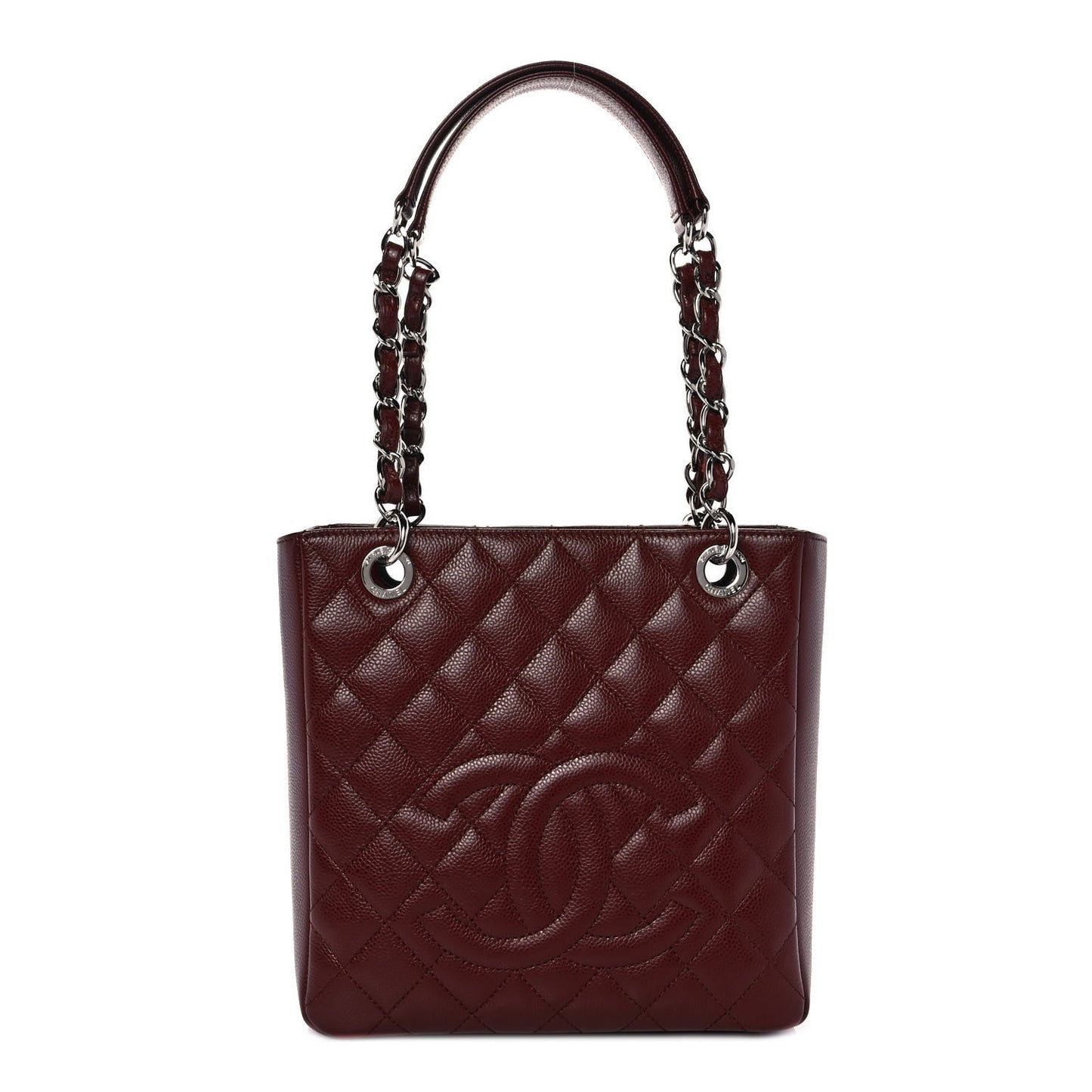 Caviar Quilted Petit Shopping Tote PST Burgundy