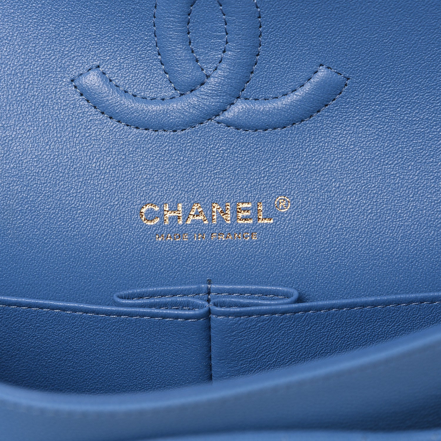 Chanel Caviar Flat Chevron Quilted Medium Double Flap Blue 6 of 10
