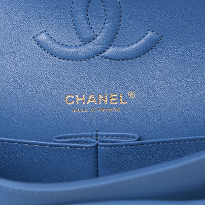 Chanel Caviar Flat Chevron Quilted Medium Double Flap Blue 6 of 10