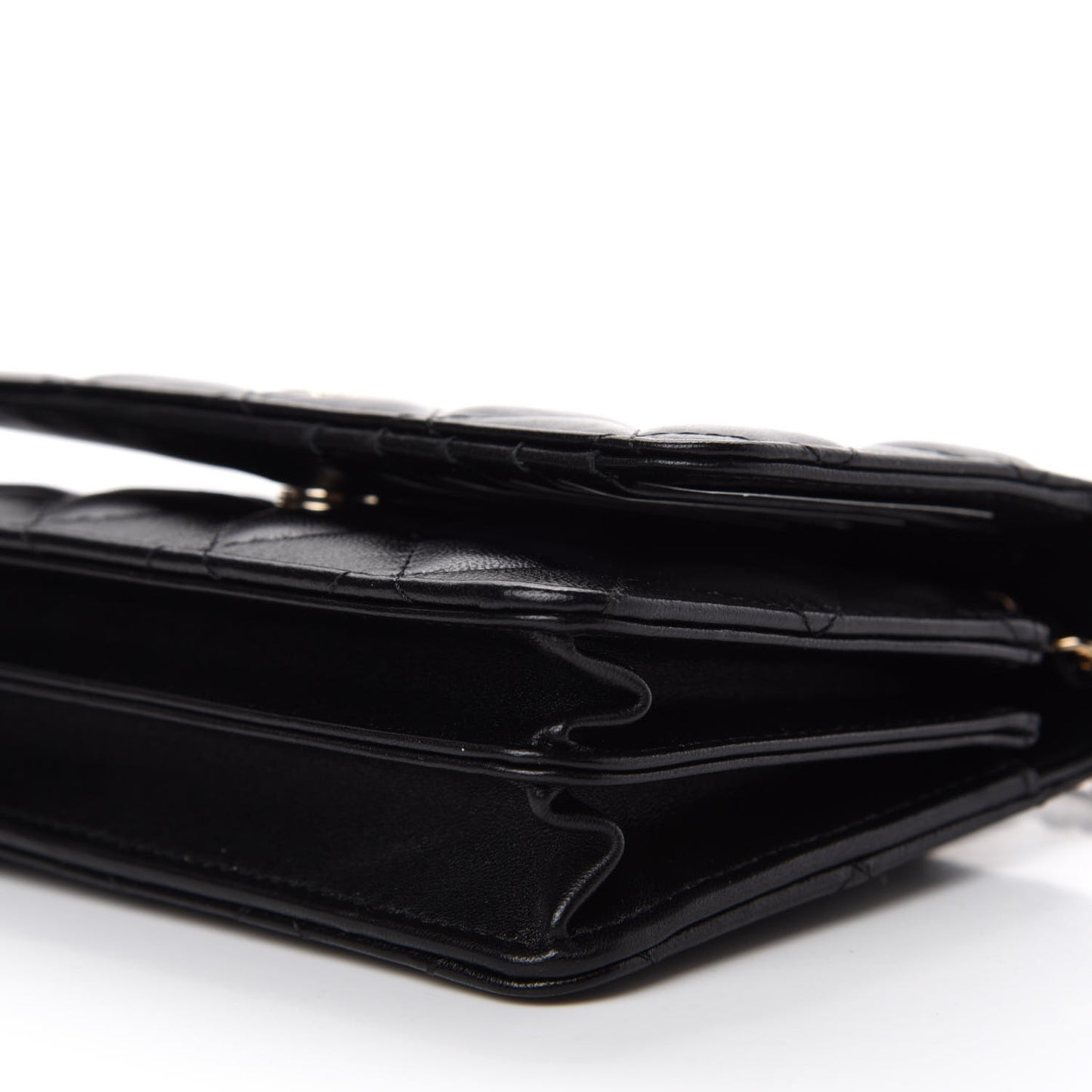 Lambskin Quilted Mini Camellia Bow Wallet On Chain WOC Black