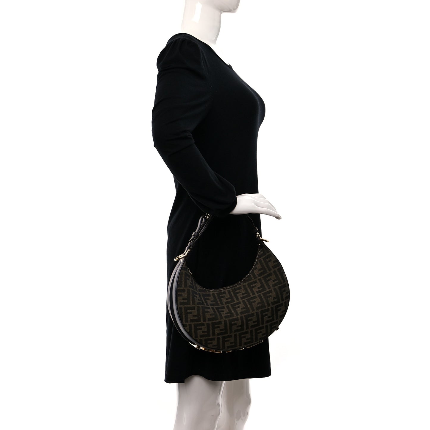 Fabric Jacquard Vitello Grace FF 1974 Small Fendigraphy Hobo Bag Tobacco Moro Ebano